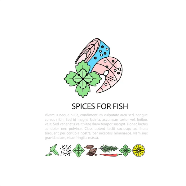 Spezie combinate con pesce — Vettoriale Stock