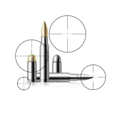 Beyaz arka plan üzerinde mermi koleksiyonu
