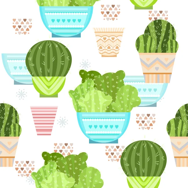 Fond sans couture de cactus dans des pots — Image vectorielle