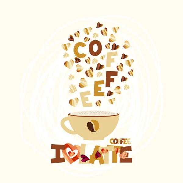 Taza de café con leche y corazones — Vector de stock