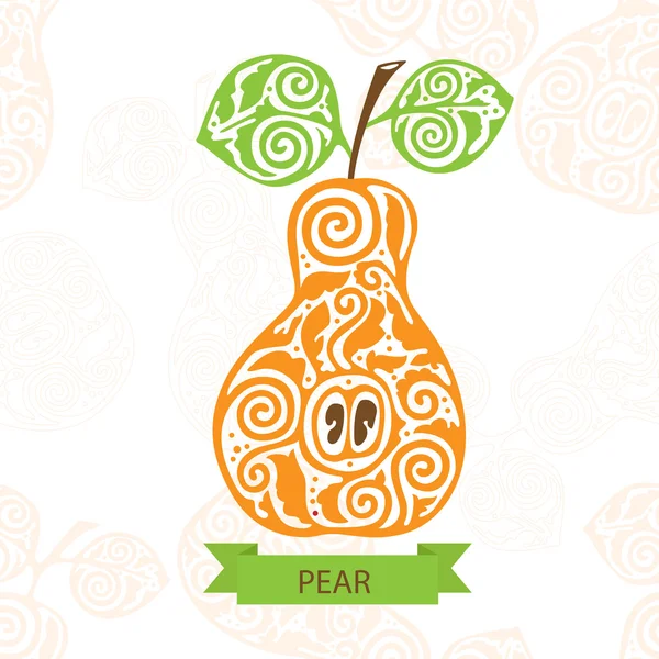 Pear with decorative graphic pattern — Stock Vector