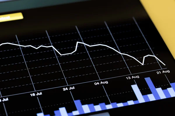 Gráfico del mercado de valores va hacia abajo Abierto desde la tableta Imagen De Stock