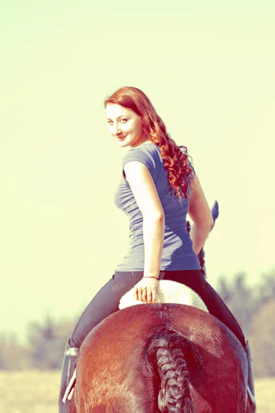 Young woman riding arabian horse — Stock Photo, Image