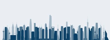 Modern binalar vektör duvar kağıdı arka planına sahip soyut gelecekçi şehir gökyüzü. 