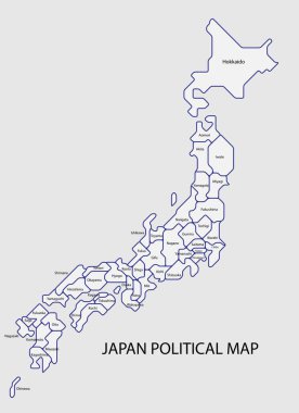 Japonya siyasi haritası devlet renklerine bölünmüş sadelik biçimi.