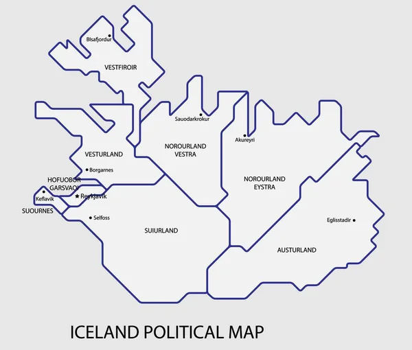 Islanda Mappa Politica Dividere Stato Colorato Contorno Stile Semplicità — Vettoriale Stock