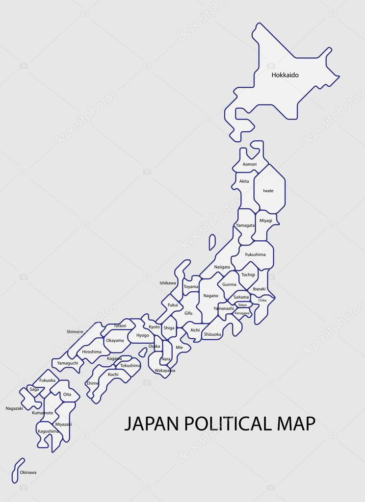 Japan political map divide by state colorful outline simplicity style.