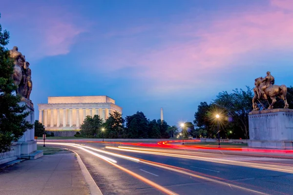 Lincoln Memorial Notte Visto Memorial Bridge Washington Usa Fotografia Lunga — Foto Stock