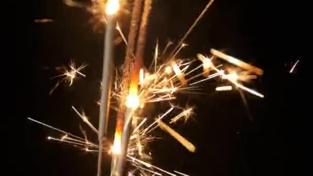 Feuerwerk-Wunderkerze brennt vor schwarzem Hintergrund — Stockvideo