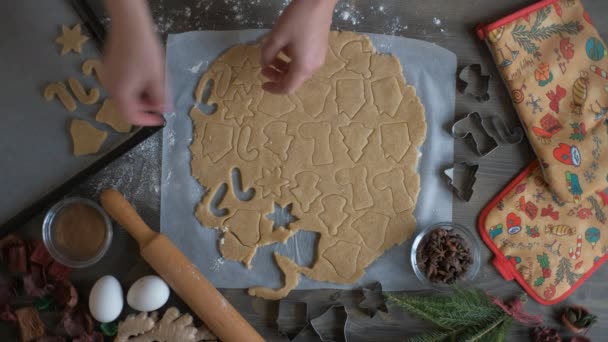 Making Christmas gingerbread cookies. Bake sweets for Christmas and New Year — Vídeo de stock