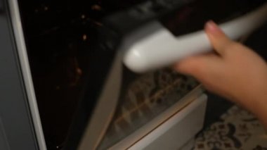 Kadın fırına zencefilli kurabiye koyar.