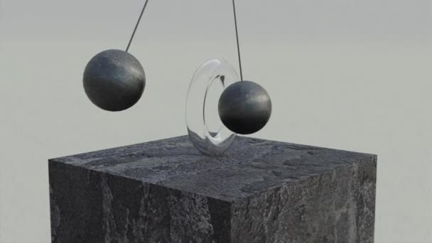 Esferas de piedra balanceándose a través de un anillo giratorio, animación sin fisuras con formas geométricas objetos — Vídeos de Stock