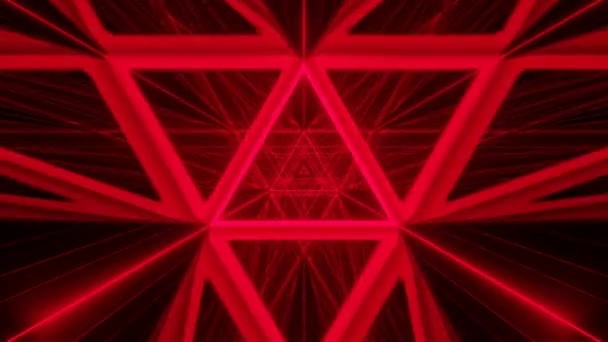 Fondo rojo y negro triangular VJ LOOP 3D Rendering. Corredor de luz láser triangular — Vídeos de Stock