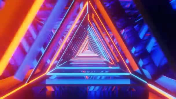 VJ abstraktní trojúhelníkový čtvercový tunel. Abstraktní Neon Light. Futuristické 3D vykreslování pozadí. — Stock video