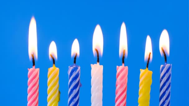 Collection set of birthday candles on blue background, anniversary celebration concept. — Stock Video