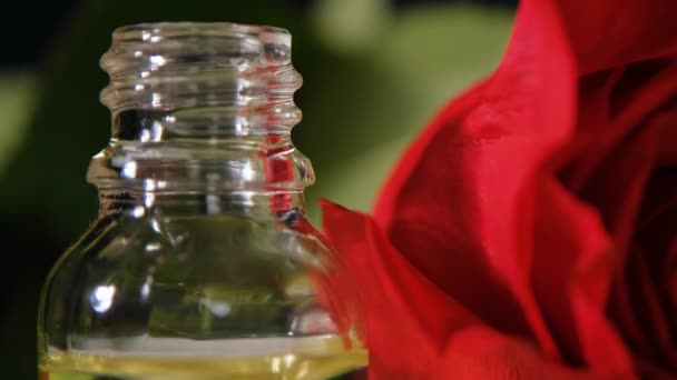 Aceite Esencia Flor Producto Ecológico. Perfumería. Hermosas flores de rosa — Vídeos de Stock