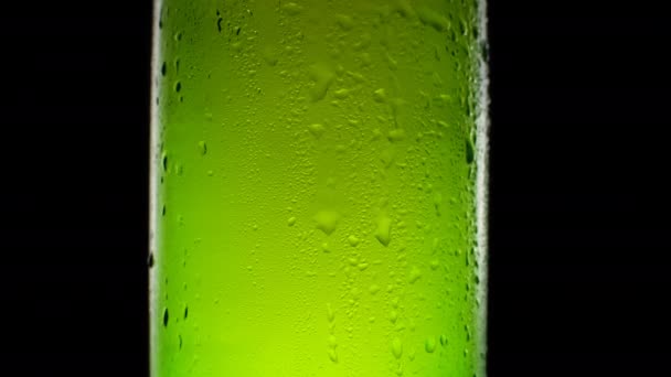 Wasser tropft auf die Bierflasche. Kaltes Licht und erfrischendes Bier — Stockvideo