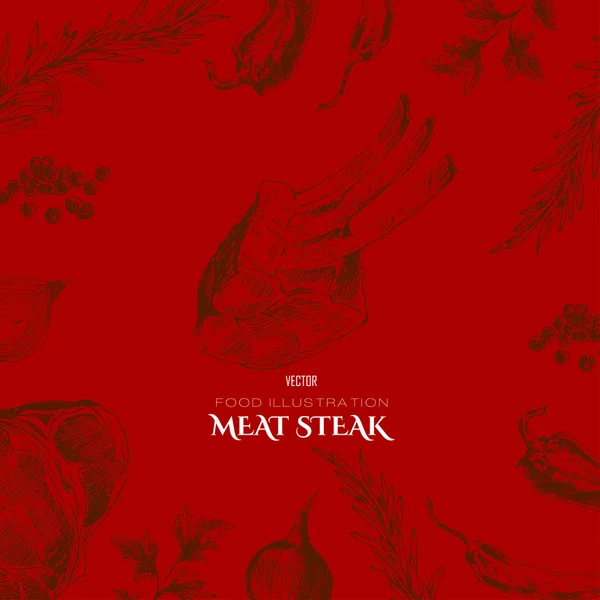 Vektor Fleisch Steak Skizze Zeichnung Designer-Vorlage. Lebensmittel als Hintergrund für Corporate Identity — Stockvektor