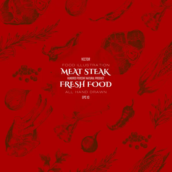 Vector vlees biefstuk schets tekening ontwerper sjabloon. voedsel handgetekende decor voor huisstijl — Stockvector