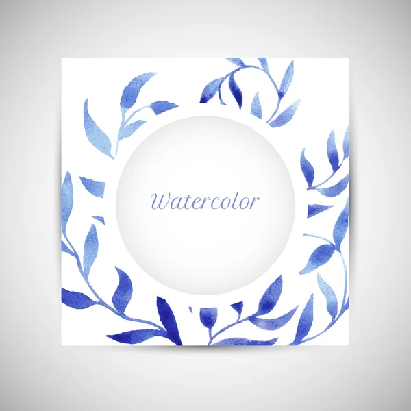 Vector blue gzhel watercolor leaf pattern template — Stock Vector