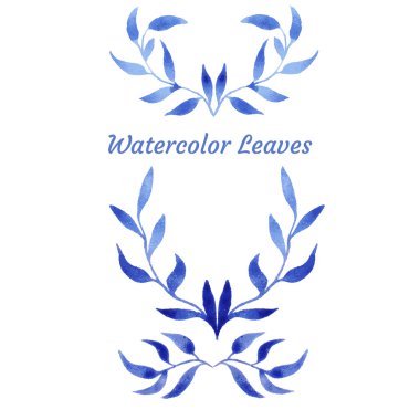 Vector mavi gzhel suluboya yaprağı deseni şablonu