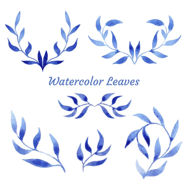 Vector blue gzhel watercolor leaf pattern template — Stock Vector