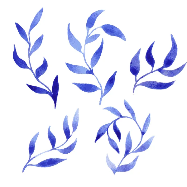 Vector mavi gzhel suluboya yaprağı deseni şablonu