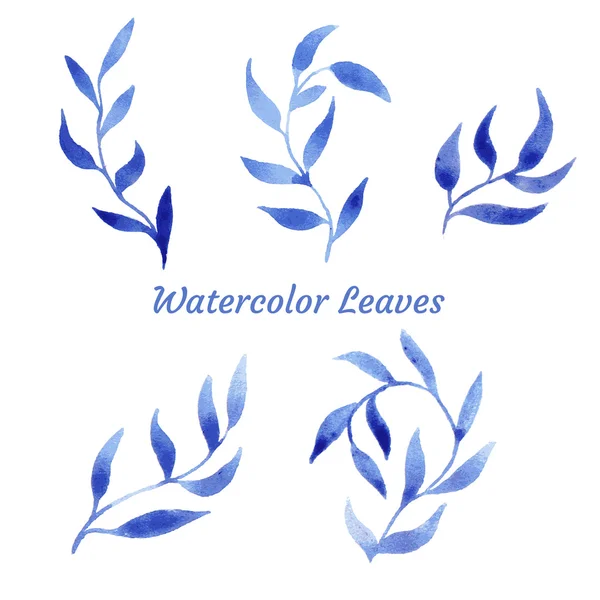 Vector blue gzhel watercolor leaf pattern template — Stock Vector