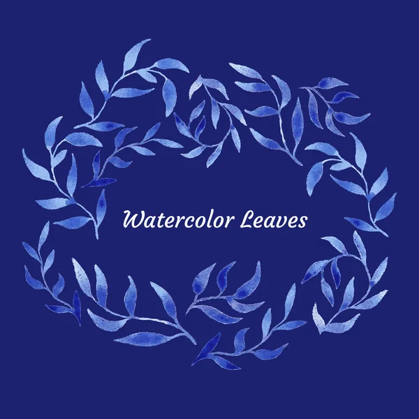 Vector blauwe gzhel aquarel blad patroon sjabloon — Stockvector