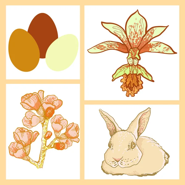 Vektorové velikonoční králík s jarní třešňové větve — Stockový vektor