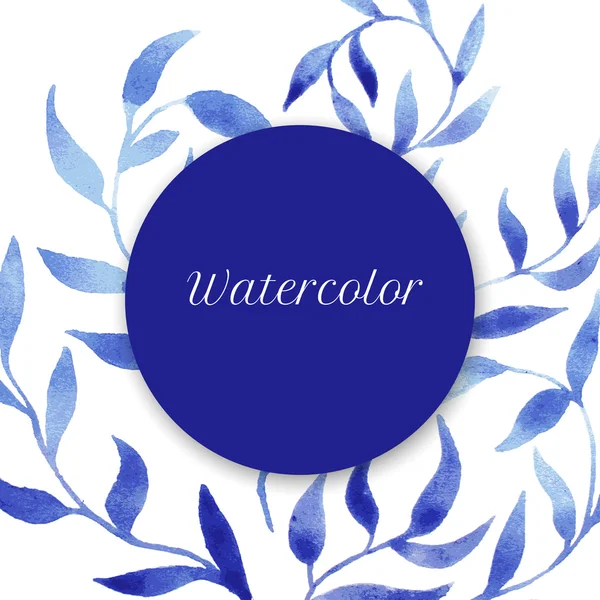 Vector blauwe gzhel aquarel blad patroon sjabloon — Stockvector