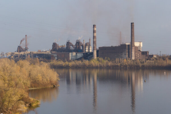 Metallurgical plant on the riverside, Ukraine