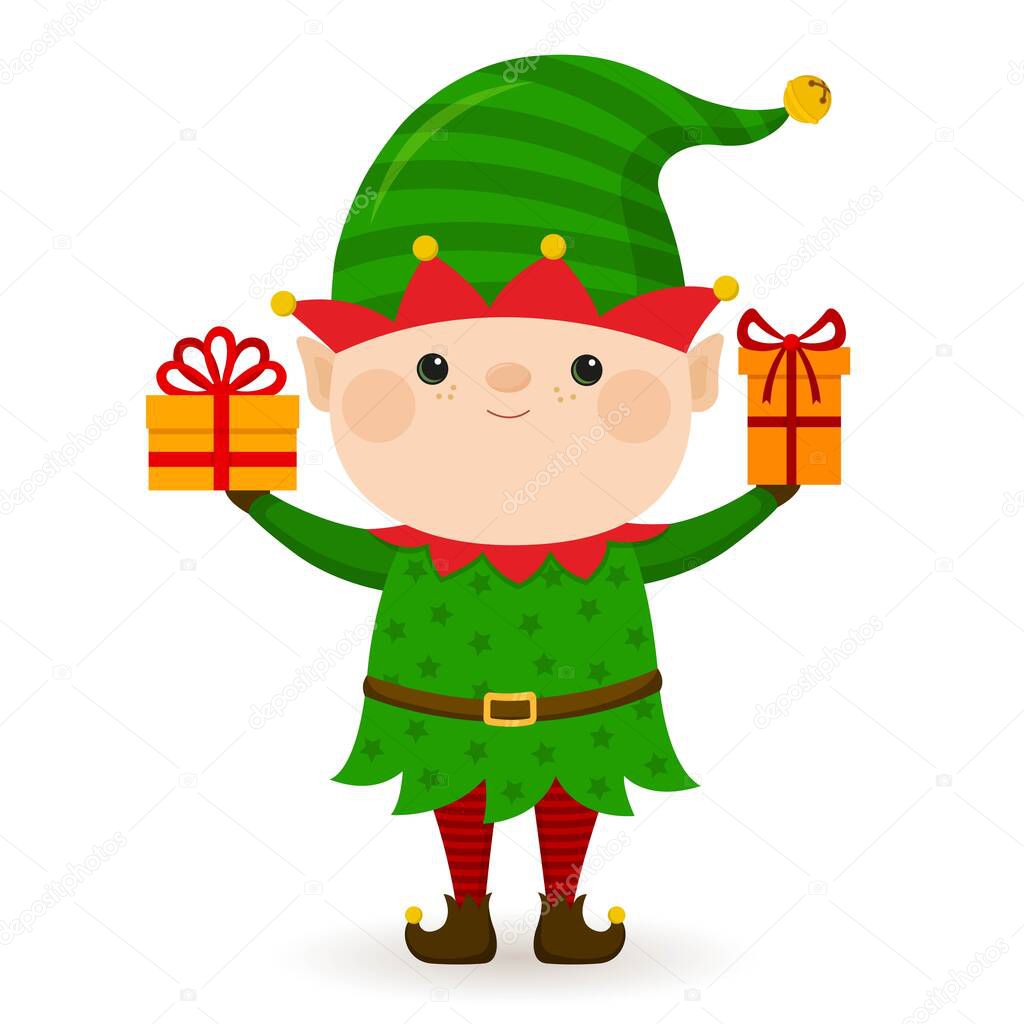Pequeño Vector Dibujos Animados Elfo Navidad Con Regalos Tarjeta Ayudante  Vector de stock por ©shibut.olya@gmail.com 420469358, image size:1024x1024
