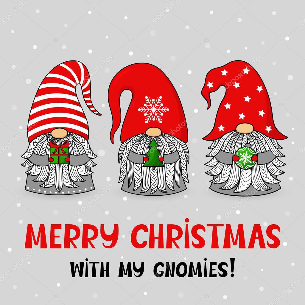 Postal Con Tres Gnomos Navidad Dibujos Animados Personajes Vectoriales Con  Vector de stock por ©shibut.olya@gmail.com 421189176, image size:1024x1024