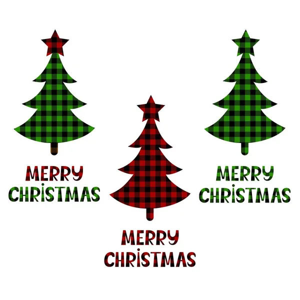 Conjunto Árboles Navidad Con Adorno Cuadros Frases Navideñas Ilustraciones Vectoriales — Vector de stock