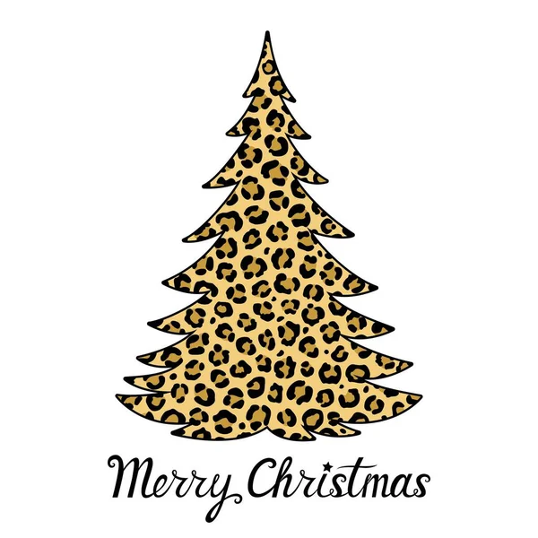 Feliz Frase Navidad Con Estampado Leopardo Tarjeta Vacaciones Vectorial Adorno — Vector de stock