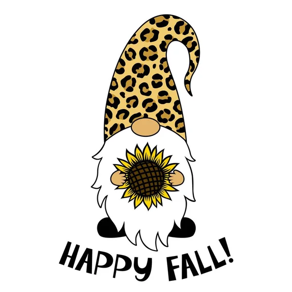 Gnomo Con Girasole Frase Happy Fall Giorno Del Ringraziamento Illustrazione — Vettoriale Stock