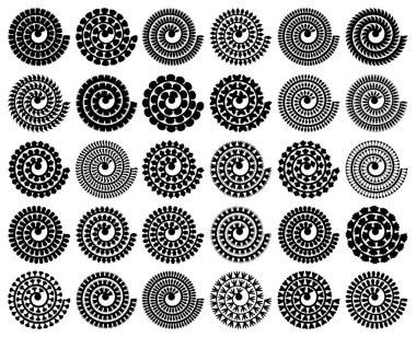Yuvarlak kağıt çiçek. Vektör ayarlandı. 3D kağıt şablonu keser. Beyaz arka planda izole edilmiş. Düğün tasarımı, doğum günü kartı, Anneler Günü, Paskalya için. Komplocu kesim için siyah siluetler.