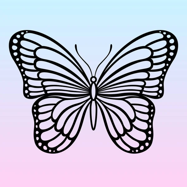 矢量蝴蝶 昆虫的黑色轮廓 激光和剪纸模板 印在T恤衫上 平淡的风格 手绘装饰元素为您的设计 — 图库矢量图片
