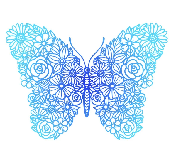 病媒花蝴蝶 昆虫的轮廓 激光和剪纸模板 印在T恤衫上 平淡的风格 手绘装饰元素为您的设计 — 图库矢量图片