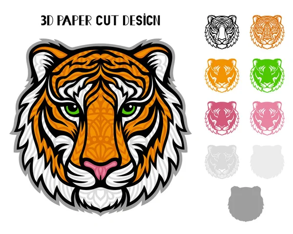 Tigre Simbolo 2022 Capodanno Modello Strati Vettoriali Taglio Laser Carta — Vettoriale Stock