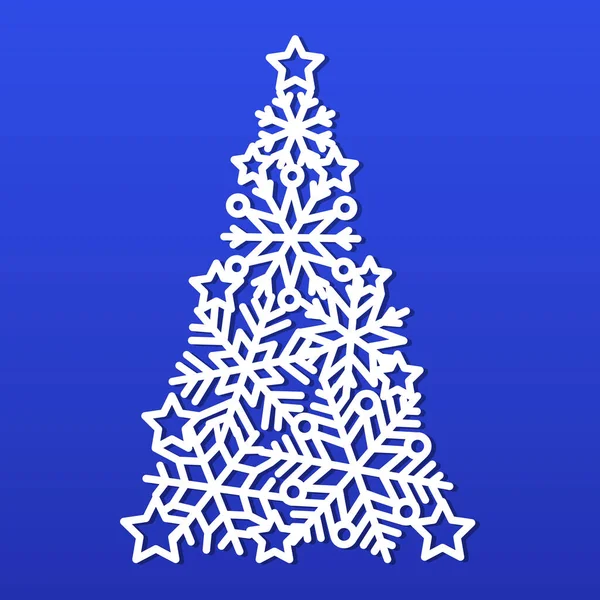 Árbol Vectorial Navidad Con Copo Nieve Estrellas Plantilla Para Láser — Vector de stock