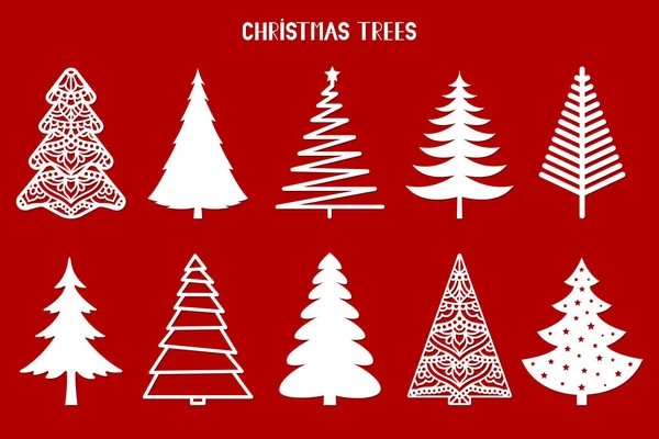 Silueta Árbol Navidad Plantilla Conjunto Vectores Para Láser Corte Papel Gráficos Vectoriales