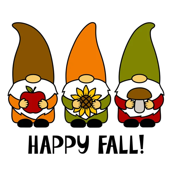 Happy Fall Gnomes Apple Sunflower Mushroom Thanksgiving Day Vector Illustration — Stock Vector