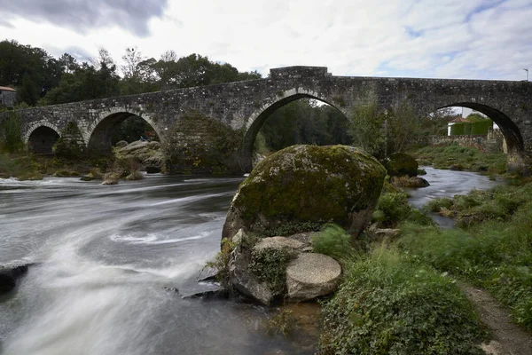 Puente Medieval Sobre Río Camino Santiago — Foto de Stock