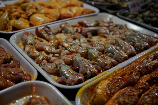 Ranas Marinadas Otras Carnes Mercado Nocturno Ciudad Nanag Vietnam —  Fotos de Stock