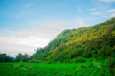 Mavi gökyüzü ve güzel vadisi olan güzel dağlar.