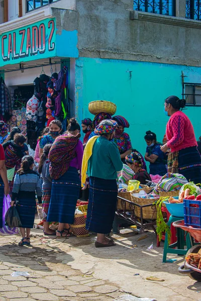 Mulheres Indígenas Caminhando Fazendo Compras Mercado Meio Covid Pandemia Cajola — Fotografia de Stock