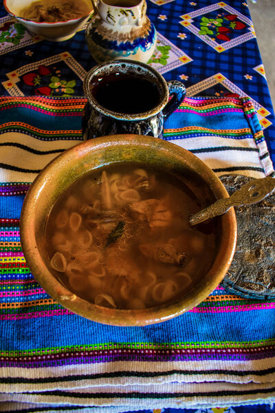 plate of typical mayan food with noodles