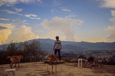 Vadi geçmişi olan sarı köpek gibi duran genç adam.